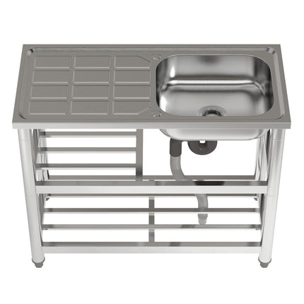 80cm H Stainless Steel Divider Sink with a Shelf and Drainboard