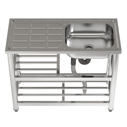 Stainless Steel Divider Sink with a Shelf and Drainboard
