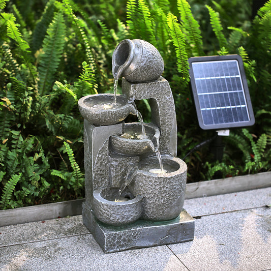 Grey Outdoor Garden Solar powered Resin Water Fountain