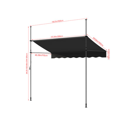 Outdoor Manual Retractable Patio Awning with Hand Crank 150-300cm W