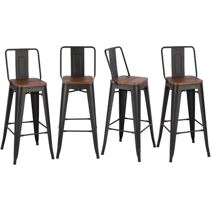 Set of 4 Metal Frame Tolix Industrial Bar Wood Top Chair with Footrest