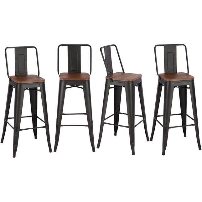 Set of 4 Metal Frame Tolix Industrial Bar Wood Top Chair with Footrest 105cm H