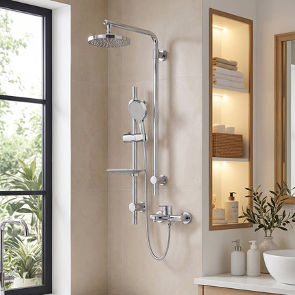 Shower Riser Rail Slider Bar with Soap Tray
