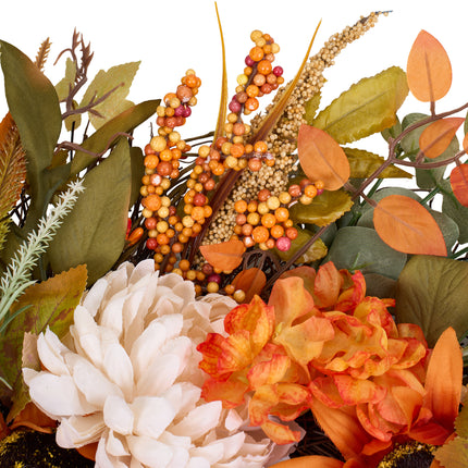 55cm Rustic Autumn Harvest Wreath Decoration with Sunflowers & Berries