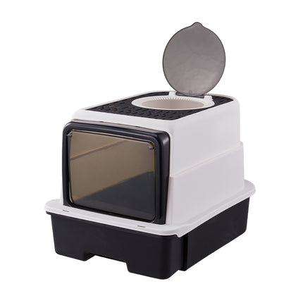 Large Hooded Top Entry Cat Litter Box with Scoop
