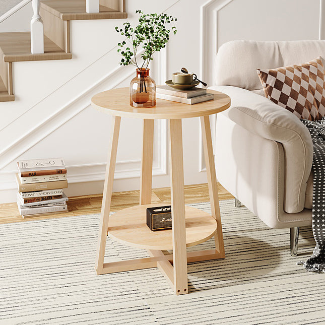 2-Tier Round Wooden Coffee Side Table