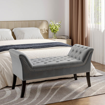 Grey Velvet Upholstered Bedroom Bench