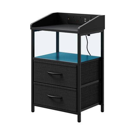 Nightstand Bedside Table with Charging Station and LED Lights