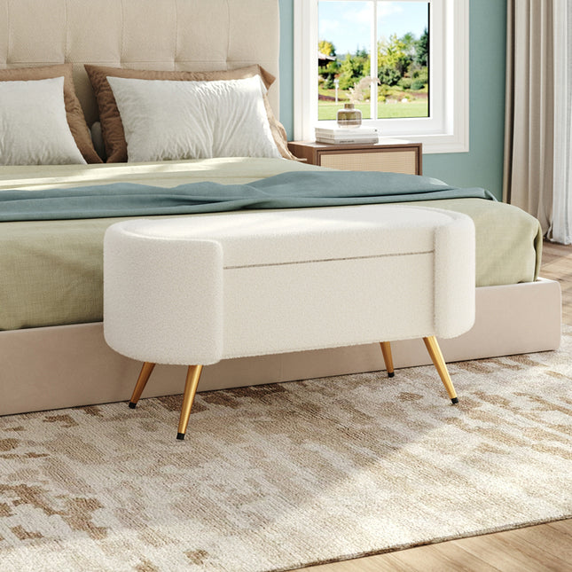 White 100cm W Luxurious Upholstered Accent Bench with Golden Legs