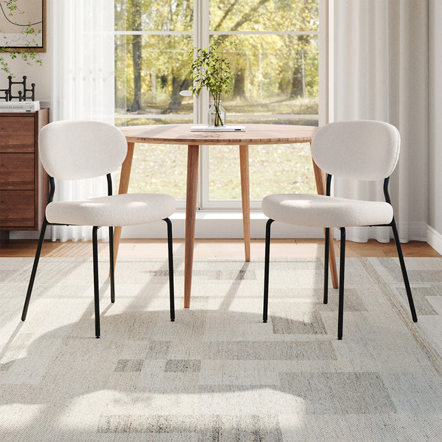 2Pcs Upholstered Dining Chair with Metal Frame