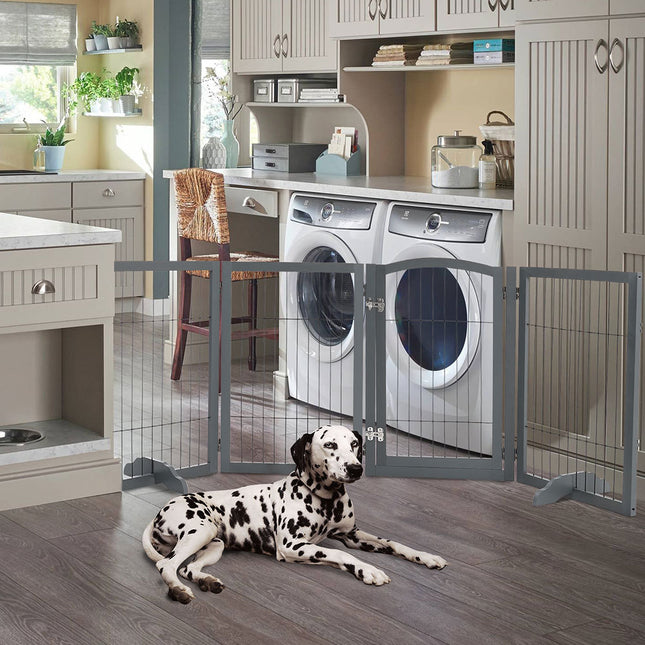 Grey 224cm Freestanding Wooden 4 Panel Pet Playpen