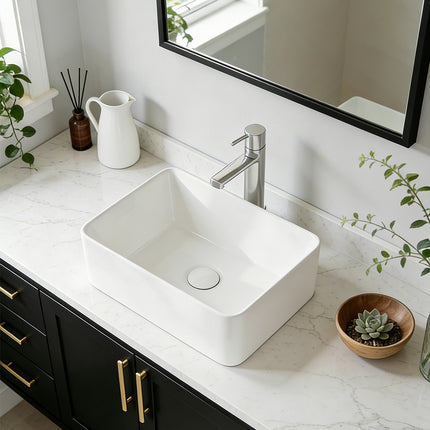 Rectangular Ceramic Countertop Basin with Central Drain Set