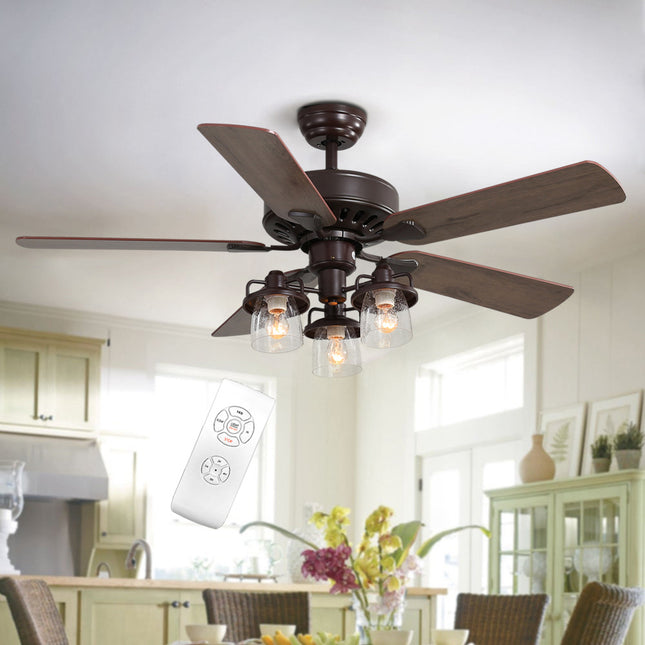 52 Inch Chandelier Ceiling Fan Light with 5 Blades and Remote Control Brown