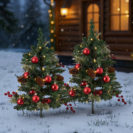 2-Pack Artificial Christmas Trees with Decorations and LED Lights