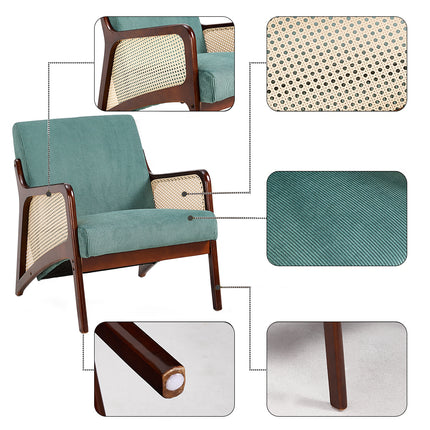 Corduroy Armchair with Rattan Armrest