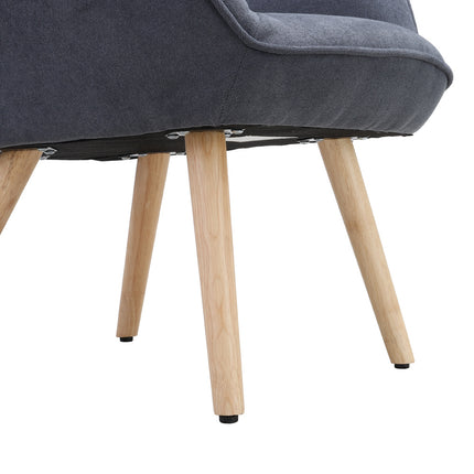 Grey Linen Buttoned Armchair with Wood Legs