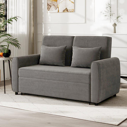 Grey Convertible Sofa Bed with 2 Pillows