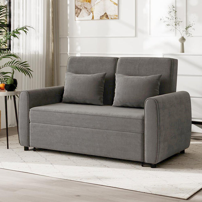 Grey Convertible Sofa Bed with 2 Pillows