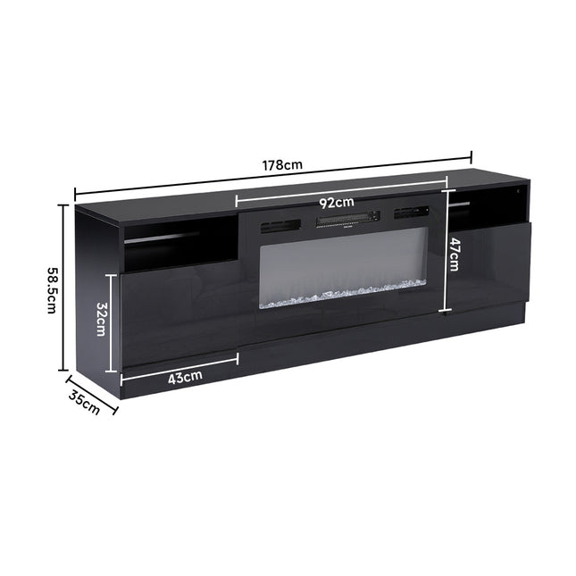 178cm Black Recessed 36 inch Electric Fireplace 3 Flame Colours with TV Stand
