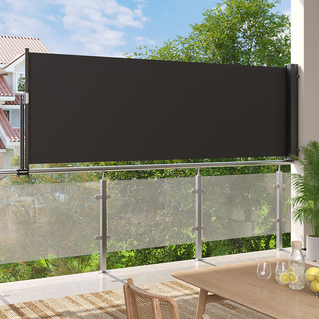 300x100CM Retractable Side Awning Garden Privacy Screen Windbreak Sunshade Black