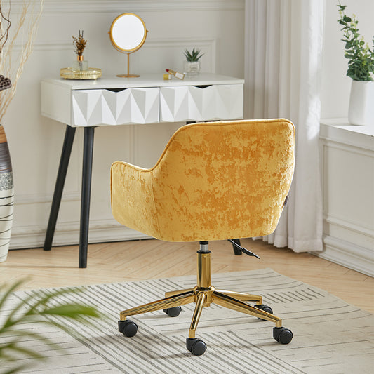 Velvet Upholstered Home Office Swivel Task Chair,Yellow