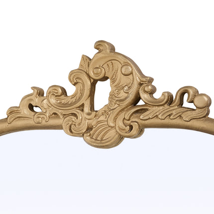 Gold Arched Decorative Vanity Mirror with Carved Frame