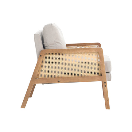 Natural Wood Frame Cushioned Armchair
