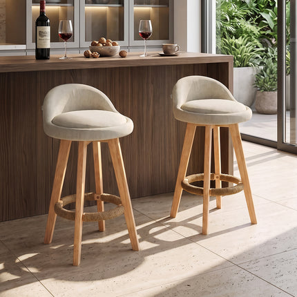 Set of 2 Bar Stools with Low Backrest and Footrest