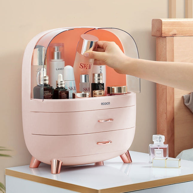 Stylish Large Pink Transparent Makeup Organizer with Drawers