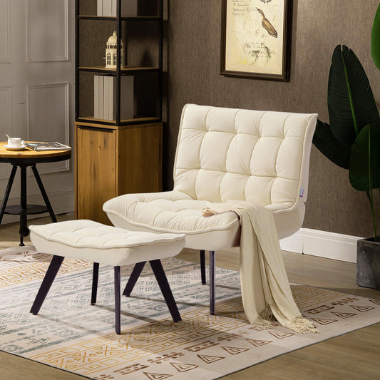 Beige Modern Accent Chair with Footstool Comfy Set