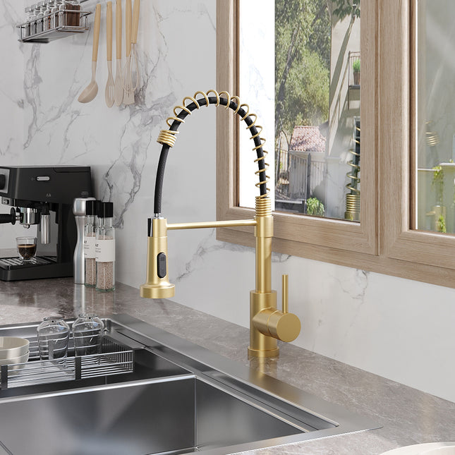 Commercial Swivel Pulldown Kitchen Faucet Gold