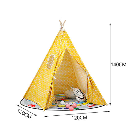 Yellow Indoor Indian Teepee Tent Play House Wood Support for Kids