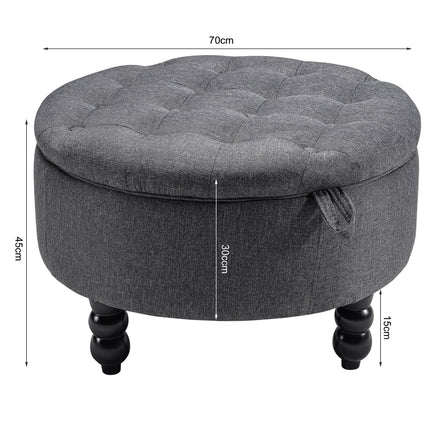 Linen Buttoned Ottoman Storage Footstool Grey