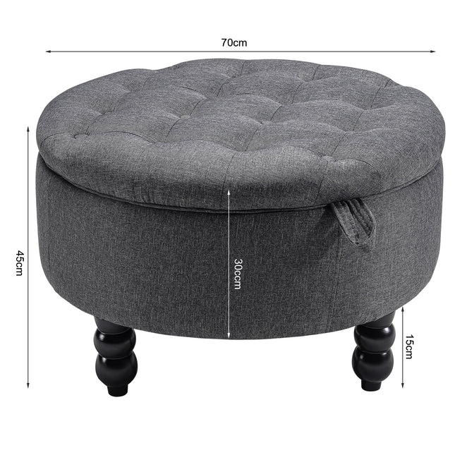 Linen Buttoned Ottoman Storage Footstool Grey