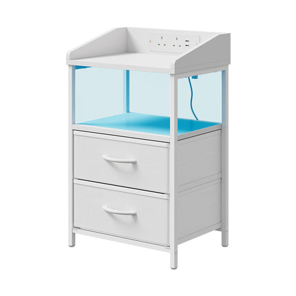 Nightstand Bedside Table with Charging Station and LED Lights