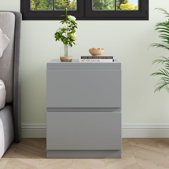 2-Drawer Wooden Nightstand Bedside Table in Grey