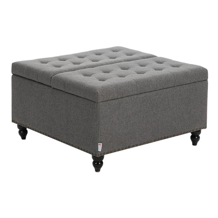 Square Linen Upholstered Storage Ottoman with Lift-Top & Flip Design