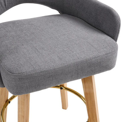 Set of 2 Swivel Chenille Upholstered Bar Stools with Wooden Legs