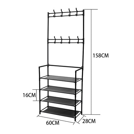 4-Tier Shoe Rack with Coat Hanger