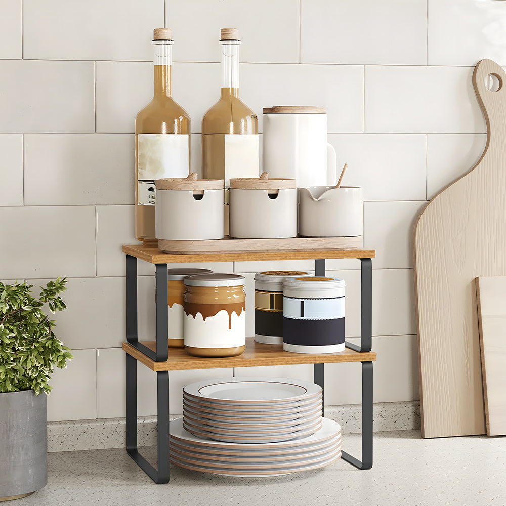 Set of 2 Stackable Kitchen Spice Storage Racks Countertop Shelves ...
