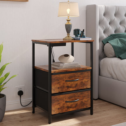 Nightstand Bedside Table with Charging Station and LED Lights