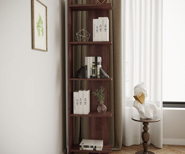 5 Tier Corner Storage Bookshelf Shelving Unit Walnut