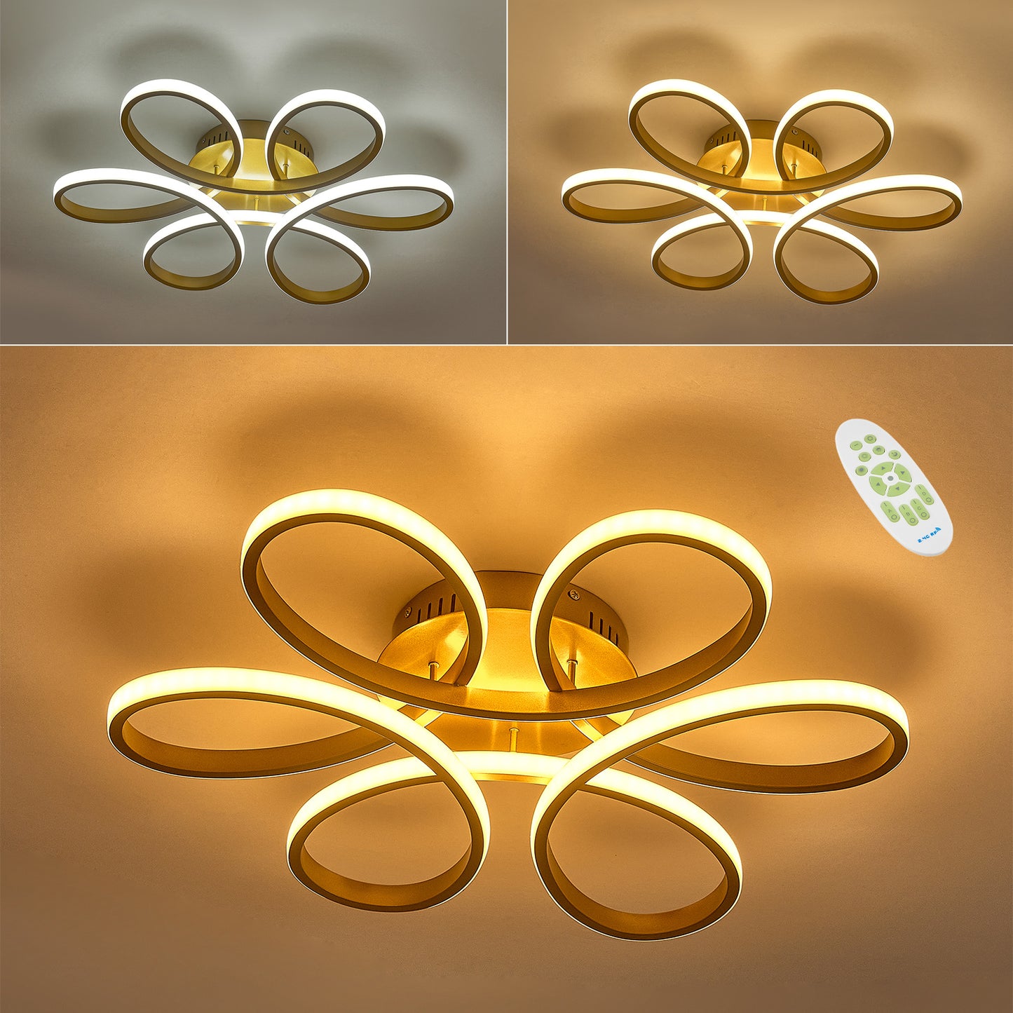 Modern Petal LED Chandelier Ceiling Light, Gold 74CM Dimmable