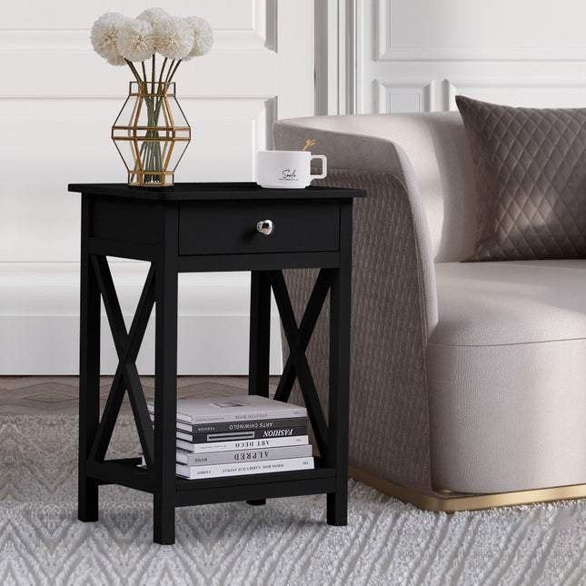 Modern Side Table Nightstand with Drawer Black