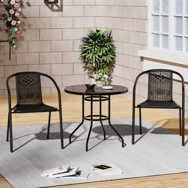 Garden Patio 3-Piece Set Round Glass Umbrella Table with Stackable Chairs