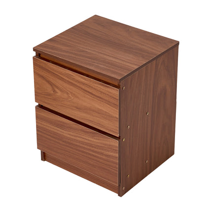 2-Drawer Wooden Nightstand Bedside Table in Walnut Colour