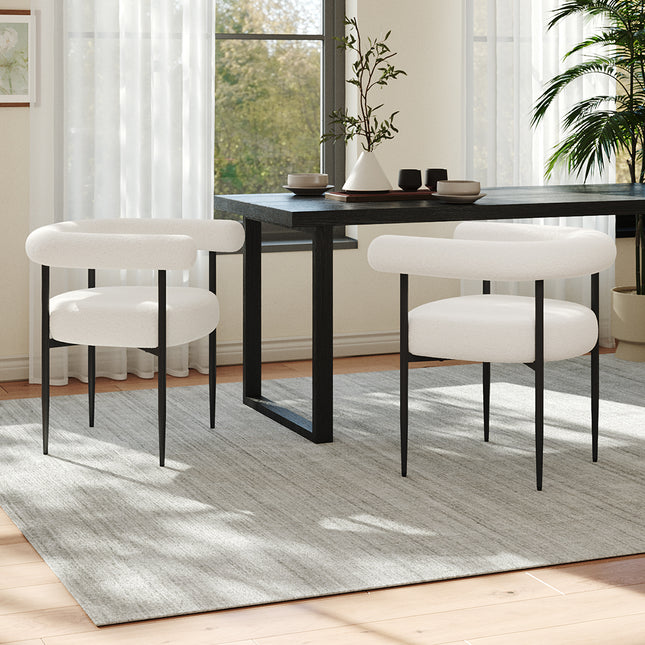Set of 2 Modern Dining Chairs with Black Metal Legs