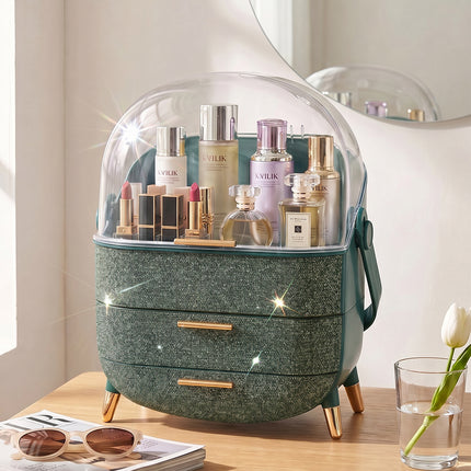 Countertop Portable Oval Makeup Storage Box with Transparent Cover