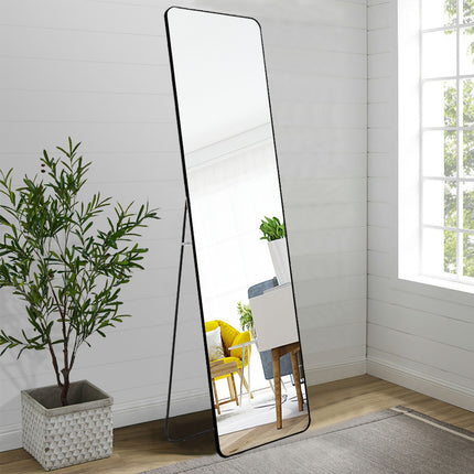 Modern Rectangular Metal Floor Mirror Black