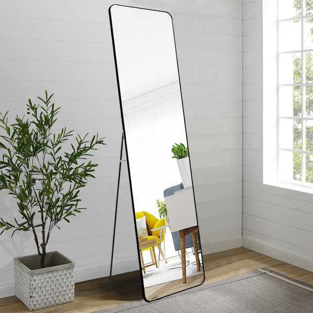 Modern Rectangular Metal Floor Mirror Black